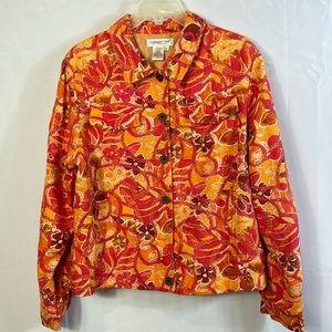 Coldwater Creek Linen Jacket Size Large Button Down Like New Orange Pink